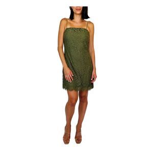 TRIXXI Womens Shift Above The Knee Dress Green Spaghetti Strap Lined Juniors M